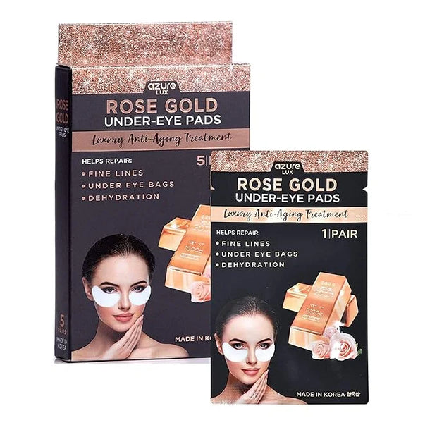 Azure Cosmetics Rose Gold Luxury Anti Aging Under Eye Pads - Lifting, Smoothing & Hydrating Eye Mask Patches - Reduces Fin...