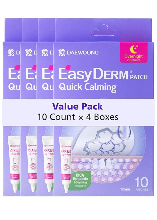 EasyDerm Quick Calming Magnesium Patches – 40 Patches (4 Pack), Hydrocolloid Acne Spot Treatment with Tea Tree & Cica, Bul...