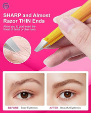 Expert Eyebrow Hair Removal Tweezer with Leather Case, GlamTweeler High Precision Slant Tip Stainless Steel Tweezers for M...