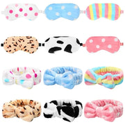 Kajaia 12 Pcs Sleepover Party Favors for Woman Plush Sleep Eye Mask Soft Spa Headband for Spa Birthday Bachelorette Slumbe...