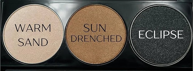 Metallic Shimmer Off White, Gold Bronze Brown, and Glitter Black Vegan Eyeshadow Trio Palette; Talc, Paraben & Cruelty Fre...