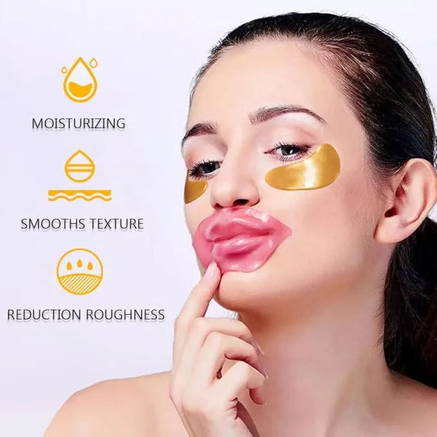 30 Pairs Lip Masks & Eye Masks, 24K Gold Gel Crystal Collagen Eye Pads, Moisturizing Lip Mask Crystal Lip Pads, Under Eye ...