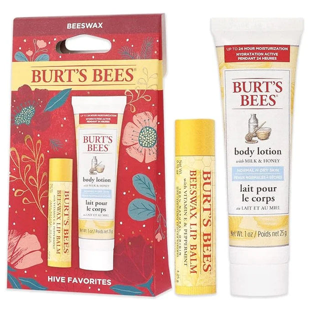 Burts Bees Hive Favorites Kit - Beeswax Unisex 2021-0.15oz Beeswax Lip Balm, 1.0oz Body Lotion with Milk and Honey, 2 Piec...