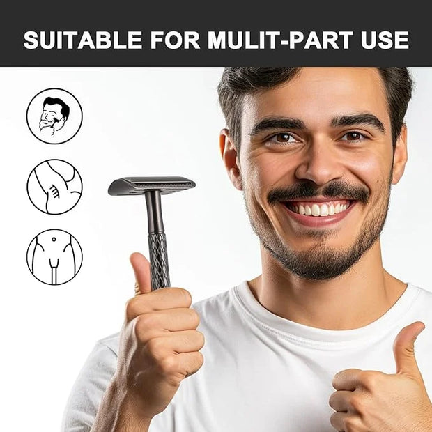 Single Blade Safety Razor for Men with Silicone Cover & 10 Blades Double Edge Safety Razor for Travel Metal Eco-Friendly R...