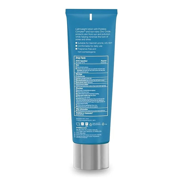 Andalou Naturals Daily Shade Face Sunscreen, SPF 30 Zinc Oxide Mineral Sunscreen, Sun + Pollution Defense Face Lotion, Hel...