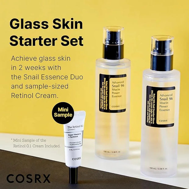 COSRX Glass Skin Starter Set + Hydrogel Mask 3EA- Snail 96% Essence Duo and Glass Glow Hydrogel Collagen Face Mask, Travel...
