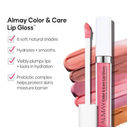 Almay Color & Care Hydrating Lip Gloss, Soft Natural Hues, Prebiotic Complex, Hyaluronic Filling-Sphere Technology, 100 Pi...
