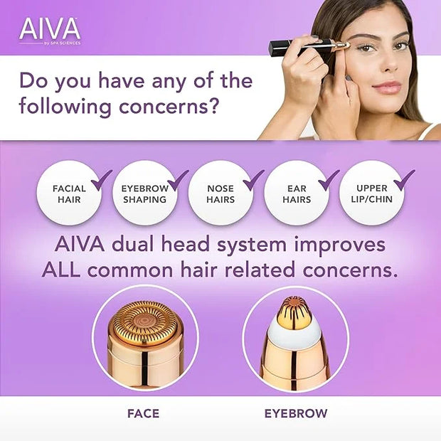SPA SCIENCES - AIVA - The 2-in-1 Facial Hair Remover & Eyebrow Trimmer with Built-in LED Lights - Product Image
