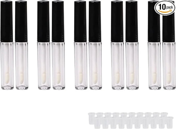 1.3ml Empty Lip Gloss Tube Lip Gloss Wand Bottles Containers Pack of 10 (Black Cap) - Product Image
