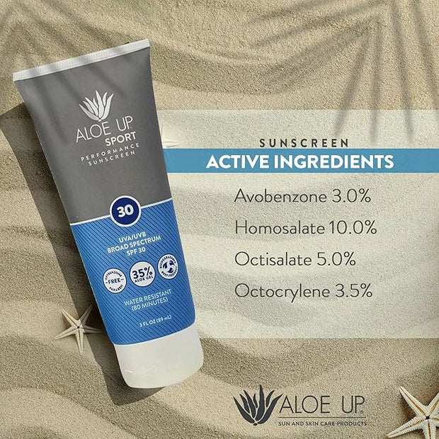Aloe Up Sport Sunscreen Lotion SPF 30 - Broad Spectrum UVA/UVB Sunscreen Protector for Face and Body - With Hydrating Aloe...