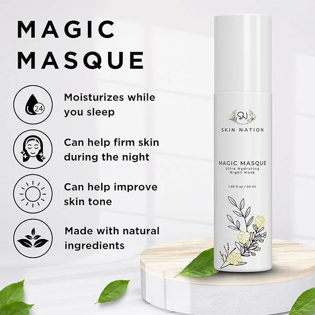 Skin Nation Magic Masque, Hydrating Night Mask with Hyaluronic Acid & Botanicals, Plant-Based Overnight Mask for Dry Skin,...
