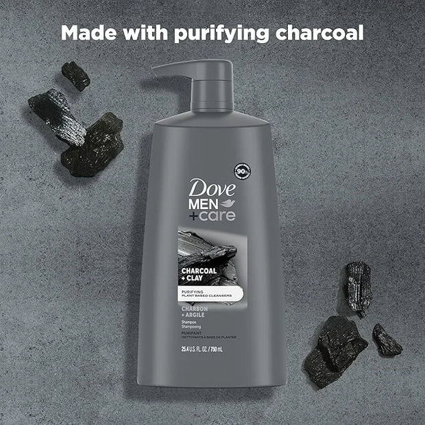 Dove Men+Care Men Shampoo For Healthy-Looking Hair Charcoal + Clay Naturally Derived Plant Based Cleansers 25.4 oz - Produ...