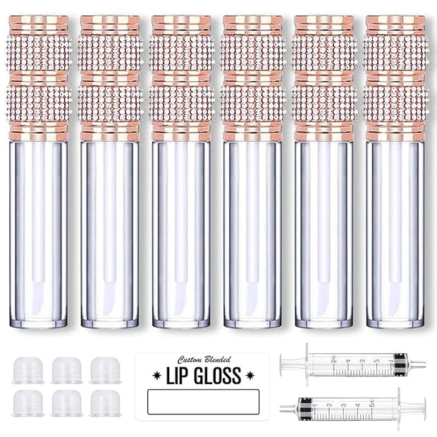 AMORIX 5ml Lip Gloss Tubes with Wand 6 Packs Empty Rhinestone Lip Gloss Containers Lipgloss Bottles Crystal Lip Gloss Supp...