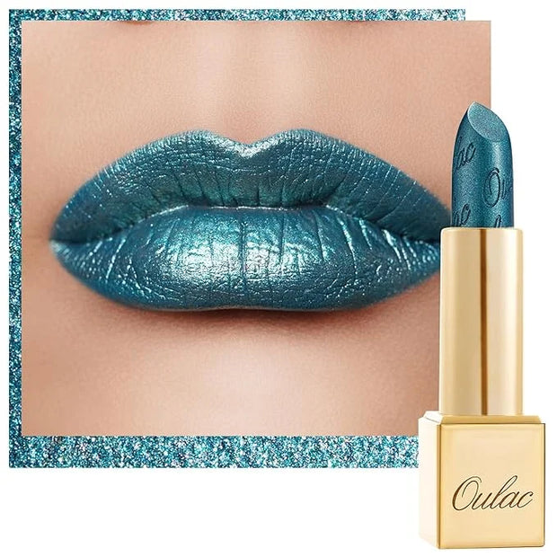 Oulac Metallic Green Lipstick for Women with Metallic 3D Shine, Lightweight Hydrating Formula, High-Impact Lip Color, Vega...
