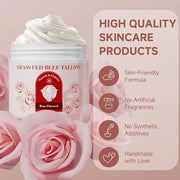 Beef Tallow for Skin, Whipped Beef Tallow For Skin, Tallow Face Moisturizer, Rose-Flavoured Whipped Tallow Face Cream Mois...