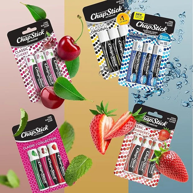ChapStick Classic Collection Flavored Lip Balm Tubes Pack, Lip Moisturizer - 0.15 Oz (Box of 5 Packs of 3) - Product Image