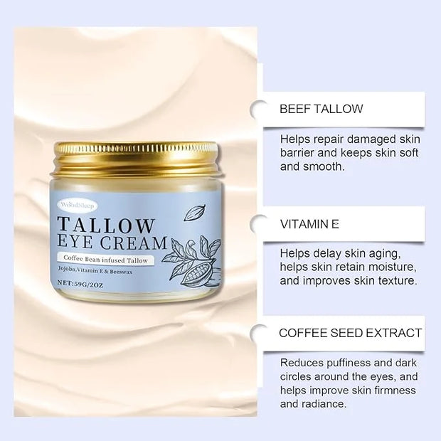 Coffee Beef Tallow Eye Cream for Dark Circles, Beef Tallow for Skin,Organic Grass Fed Beef Tallow Eye Cream, Rapid Wrinkle...