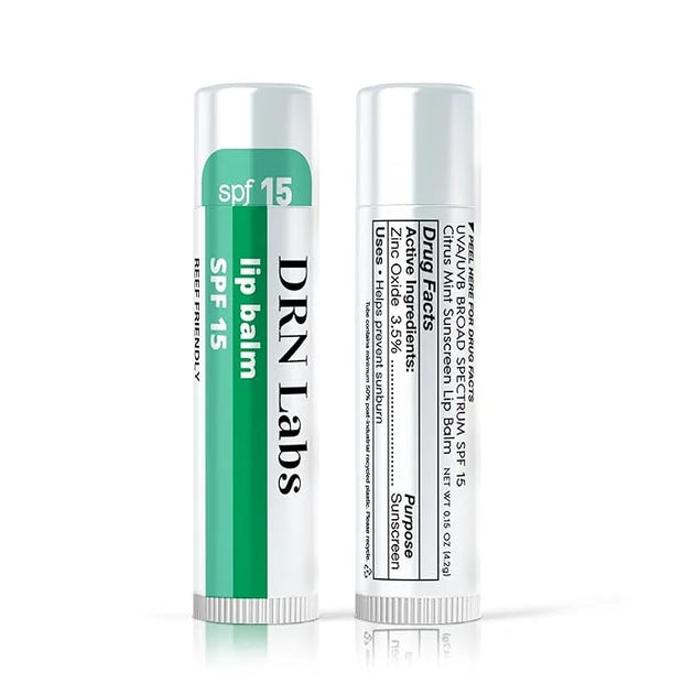 SPF 15 Mineral Sunscreen Lip Balm - Vegan and Cruelty Free Broad Spectrum UVA/UVB Lip Care - lemon and mint scent - for Hy...