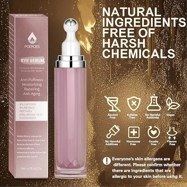 Eye Serum with 8% Caffeine 8% Retinol Hyaluronic Acid Niacinamide peptides for Puffy Bags Fine Lines Dark Circles Wrinkles...