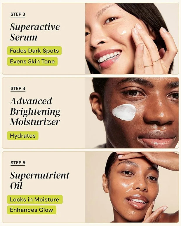 Gleamin Brightening Skincare Bundle – Mask, Serum, Cleanser, Moisturizer & Oil for Dark Spots, Uneven Tone, and Glowing Sk...