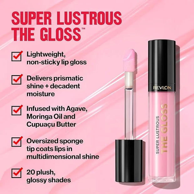 Revlon Super Lustrous Lip Gloss, Non-Sticky, Hydrating, High Shine Finish, 215 Super Natural, 0.13 oz - Product Image