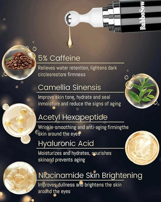 Caffeine Eye Cream and 24K Gold Eye Mask (20 pcs): Under Eye Serum for Dark Circles and Puffiness Eye Care Eye Serum Anti ...