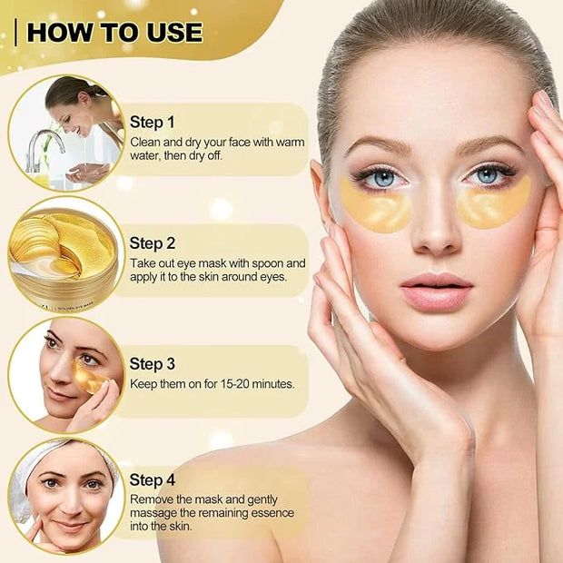 Under Eye Mask, 60 PCS Golden Gel Under Eye Patches for Dark Circles, Undereye Bags, Wrinkles Gel Under Eye Patches Gifts ...