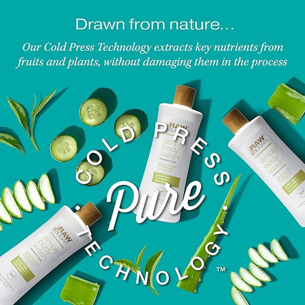 RAW SUGAR Sensitive Skin Simply Body Wash - Green Tea + Cucumber + Aloe Vera, Moisturizing & Brightening Bath & Shower Gel...
