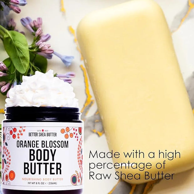 Deep Hydration ORANGE BLOSSOM Body Butter for Dry Skin | Natural Body Lotion for Women with Raw Shea Butter | No Synthetic...