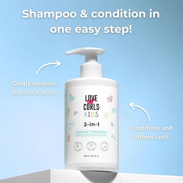 Love Ur Curls Kids - LUCK 2 in 1 Shampoo and Conditioner, Fragrance Free, Pediatrician Approved, Gentle Tear Free Unscente...