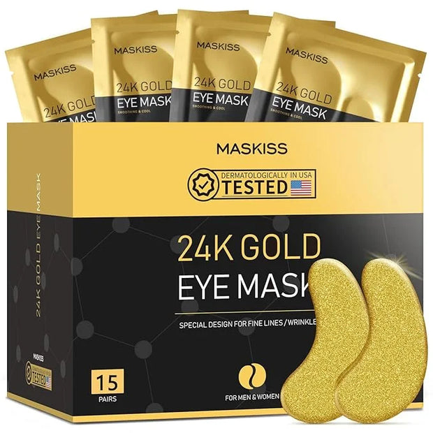 24k Gold Under Eye Patches (15 Pairs), eye mask, Collagen Skin Care Products, Eye Patches for Puffy Eyes, eye masks for da...
