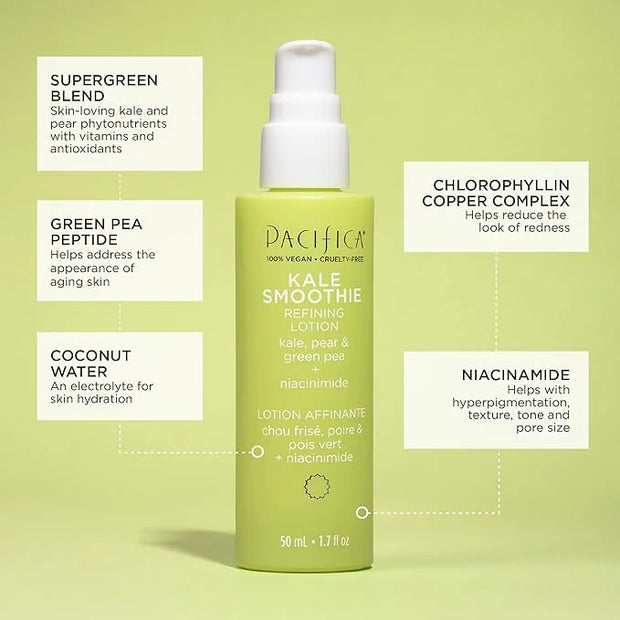 Pacifica Face Moisturizer - Kale Smoothie Face Lotion w/Niacinamide, Copper, Super Foods & Plant Extract - Reduces Pore Si...
