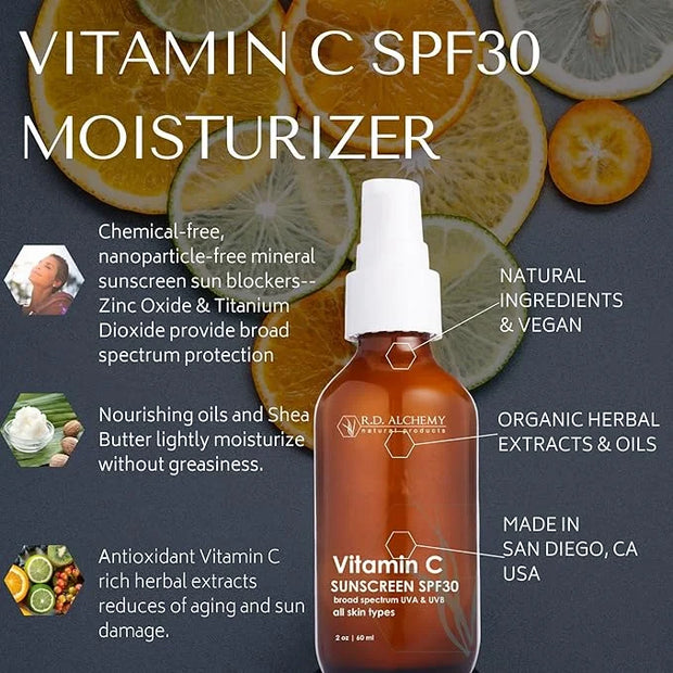 RD Alchemy - Natural & Organic Vitamin C SPF 30 Moisturizing Mineral Sunscreen. Non-Nano Zinc & Titanium - Lightweight Non...