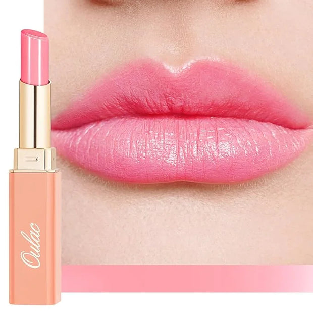 Oulac Shine Pink Lipstick for Women, 2 in 1 Glossy Light Pink Tinted Lip Balm, Hydrating Lipstick for Dry Lips, Moisture S...