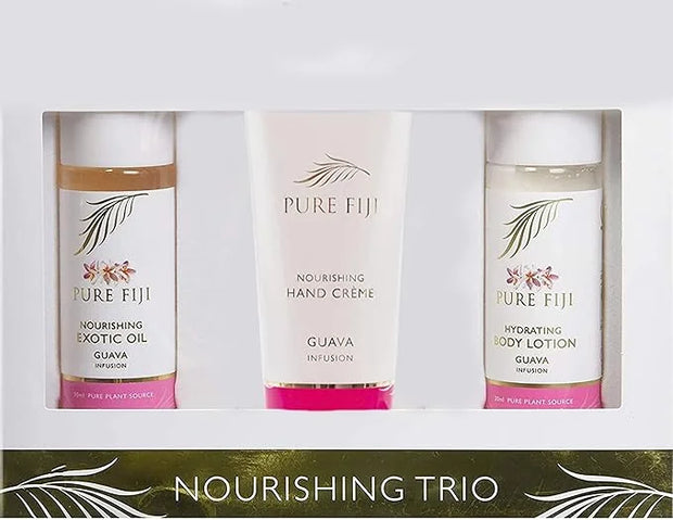 Pure Fiji Nourishing Trio, Ideal Spa Bath Gift Set for Women - Travel Kit - Includes Exotic Body Oil, Hydrating Body Lotio...