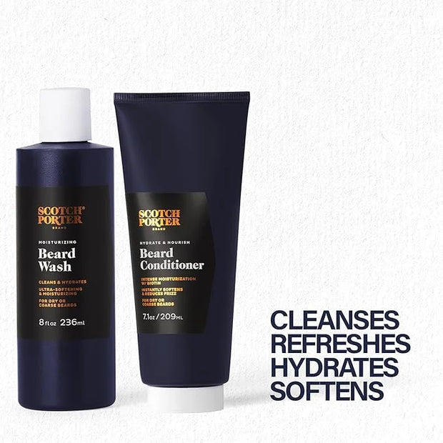Scotch Porter Beard Wash & Conditioner Bundle – Cleanse, Moisturize, Hydrate & Soften Coarse, Dry Facial Hair while Encour...