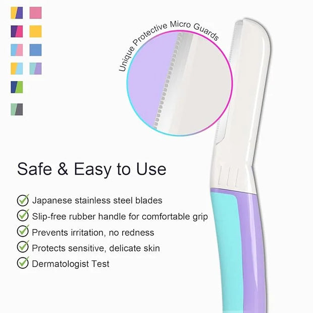 Face Razors for Women, Reusable Handle with 19 Microblades, Dermaplane Razor for Women Face, Eyebrow & Facial Razors, Peac...