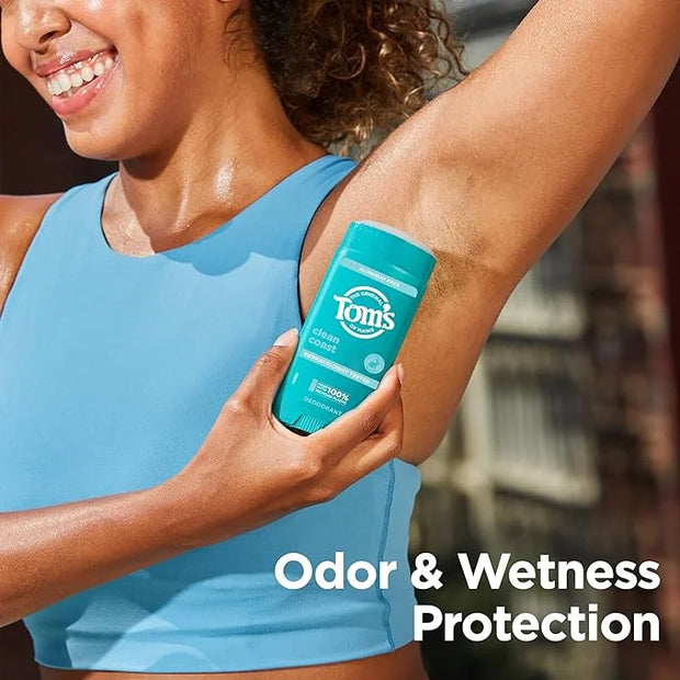 Tom's of Maine Clean Coast Aluminum Free Natural Deodorant For Women & Men | Goes on Clear | Odor & Wetness Protection | N...