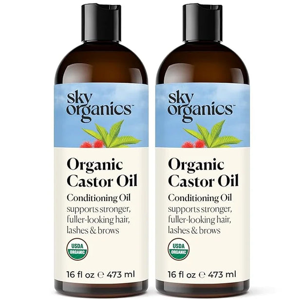 Sky Organics - Castor Oil Organic - Volumizing Hair Oil - Scalp, Lashes, Brows - Pure Castor Oil Cold Pressed - Natural Co...