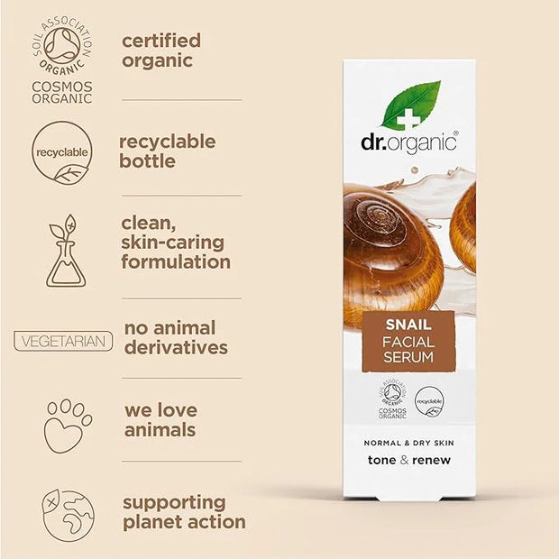 Dr. Organic Snail Gel Facial Serum | Hydrates and Restores Skin, Reduces Fine Lines, Natural, Certified Organic, Paraben &...