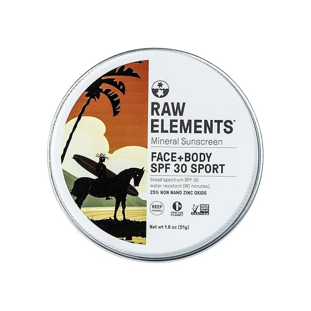Raw Elements Mike Fields Face & Body Organic Sunscreen Tin SPF 30 - Non-Nano Zinc Oxide, Water-Resistant 80 Min, Reef Safe...