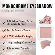 Kaely Pressed Single Eyeshadow Makeup, Champagne Shimmer Highly Pigmented Monochrome Eye Shadow Palette, Waterproof Neutra...