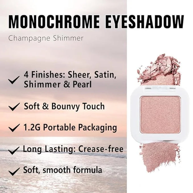 Kaely Pressed Single Eyeshadow Makeup, Champagne Shimmer Highly Pigmented Monochrome Eye Shadow Palette, Waterproof Neutra...