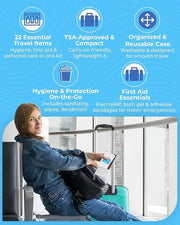 Travel Kit – Complete Airplane Travel Essentials Set for Men, Women, & Kids with Washable Case – 22-Piece TSA-Friendly Ess...