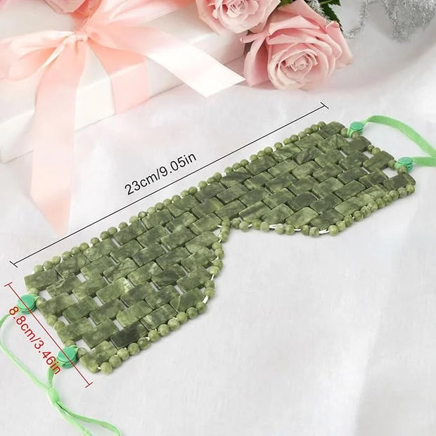 Jade Eye Mask,Large Facial Cooling Mask with Green Ear Strings 100% Real Jade for Hot & Cold Therapy,Green Jade Facial Eye...