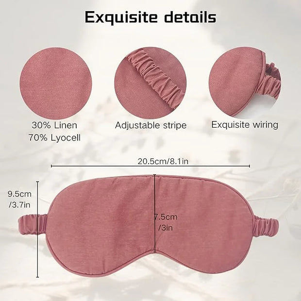 Linen Eye Mask for Girls,Travel Breathable Sleep Mask,Adjustable Strap, Hypoallergenic, Cooling with Travel Bag Gift Packa...
