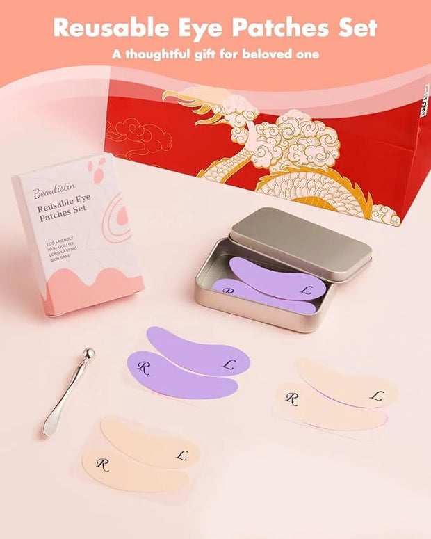 4 Pairs Reusable Under Eye Wrinkle Patches Silicone Mask, Plump Fine Lines & Wrinkles, with Metal Eye Cream Applicator, Ti...