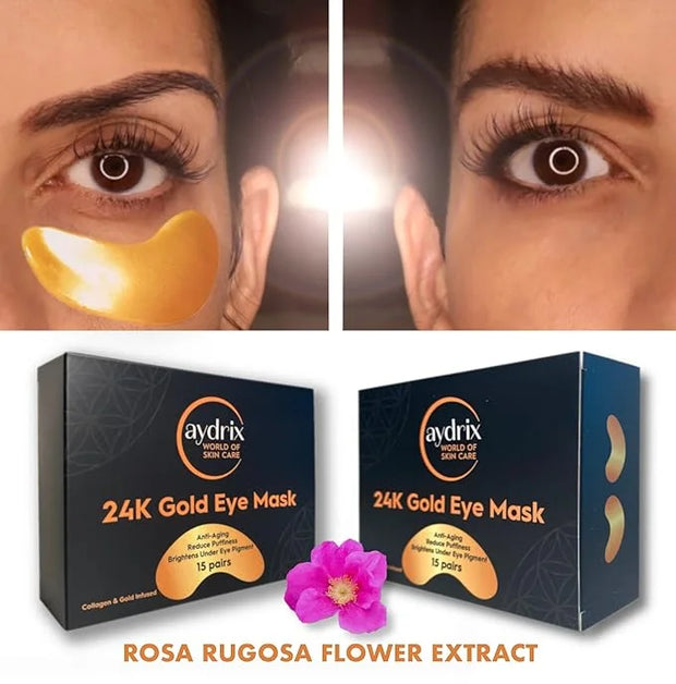 24K Gold Under Eye Mask Treatment - Corrects Puffy Eyes, Dark Circles - Reduces Wrinkles, Fine Lines and Hydrates Your Ski...
