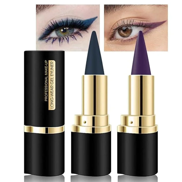 Kaely 2Pcs Dark Blue Purple Gel Eyeliner Pencils Set,Waterproof Color Colored Eye Liner Crayon,Cat Eye Stencil Gothic Hall...