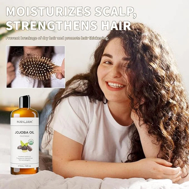 Jojoba Carrier Oil for Skin Pure Massage Oils 16 fl.oz.Cold Pressed Unrefined Natural Jojoba Oil for Hair,Face Body,Ear St...